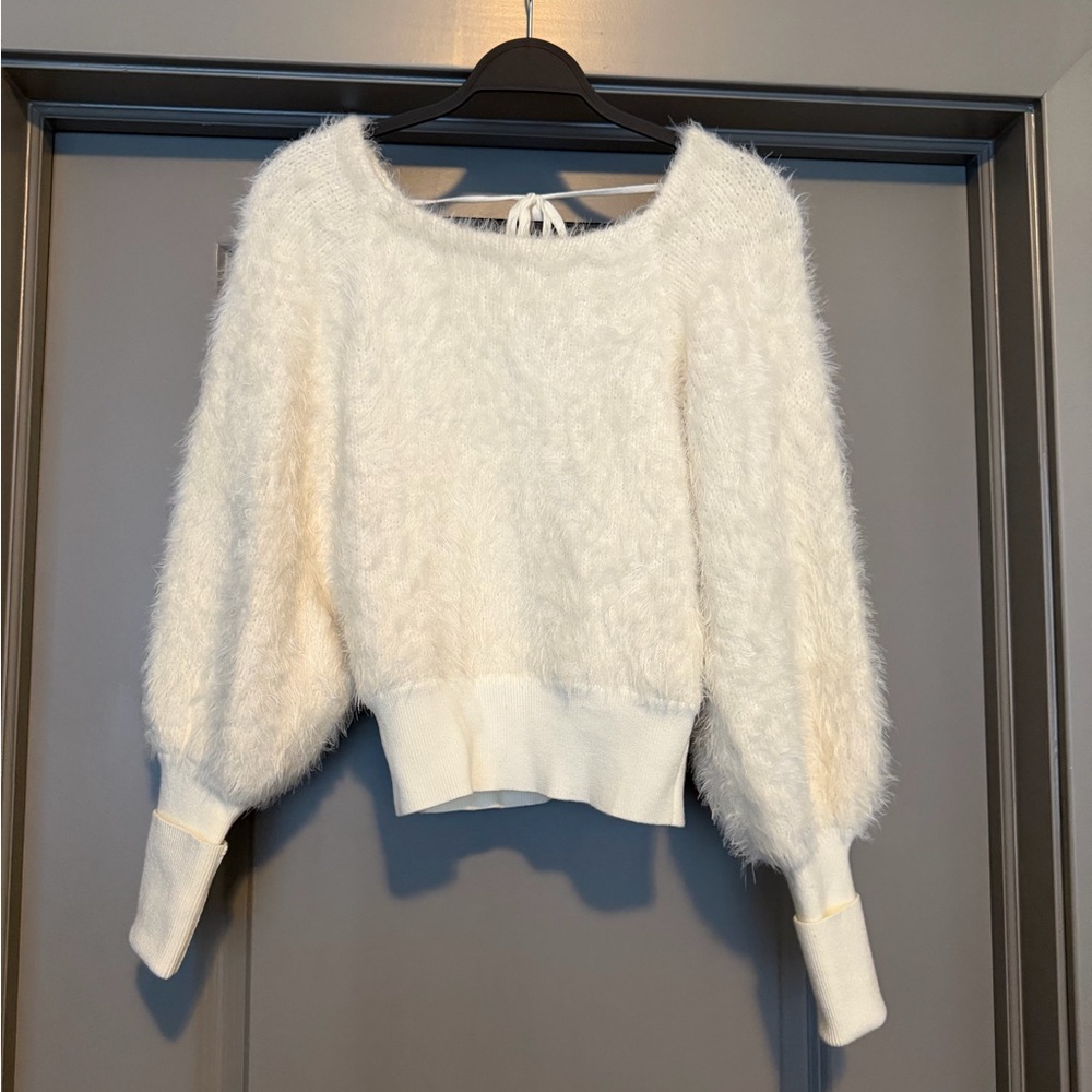 Anthropologie White Textured Scoop Neck Sweater